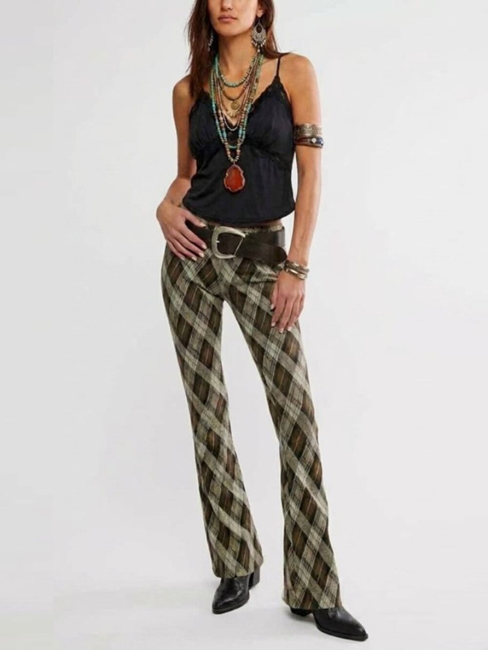 Free People Chloe Plaid Flare Leg Knit Pants